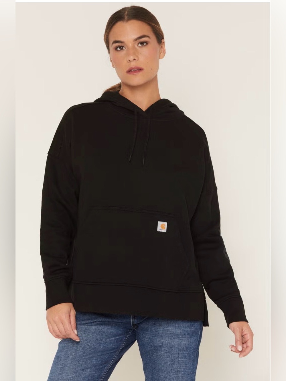 Carhartt Black Hooded Pullover Long Sleeve Logo Oversized Sweatshirt XL/16-18